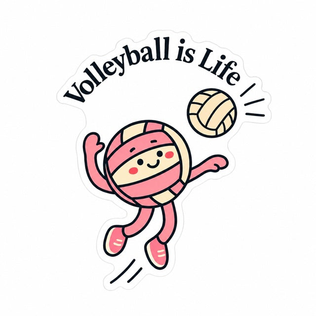 Pink & White Volleyball Sticker